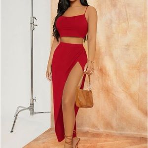 Solid Crop Cami Top & Split Thigh Skirt Set